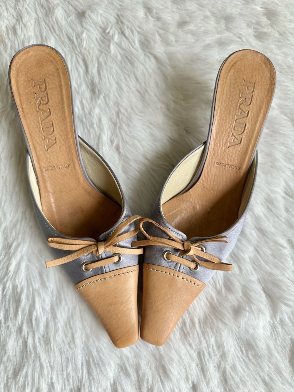 Vintage Prada Silk and Leather Lace up Mules - Picture 4 of 7